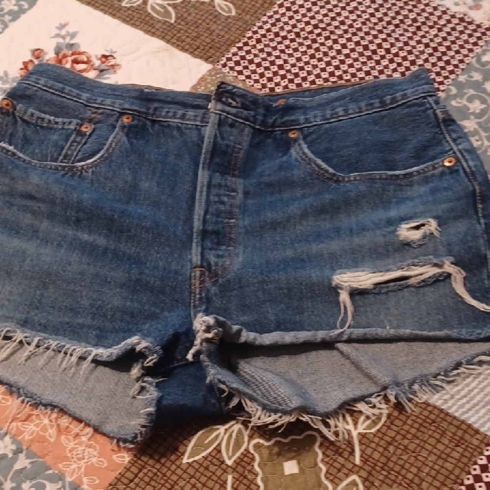 Levi's Blue Distressed Denim Shorts